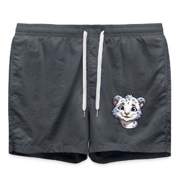 schneeleopard baby katze karikatur aquarell clipart - Badeshorts - Anthrazit - Vorne - AI Model Male 185 light (185cm)
