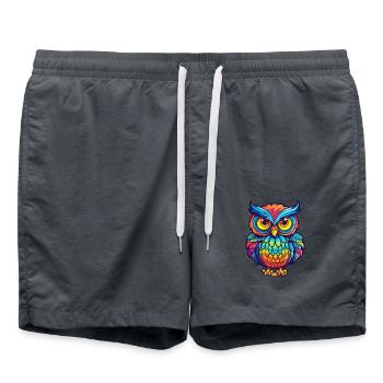 Eule buntes Aquarell Cartoon Kawaii Tier - Badeshorts - Anthrazit - Vorne - AI Model Male 185 light (185cm)