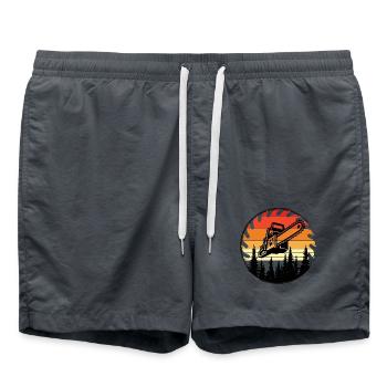 Retro Forest Chainsaw Sunset - Swim Trunks - anthracite - Front - AI Model Male 185 light (185cm)