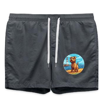 Norfolk Terrier Hund Rasse Cartoon Kawaii Clipart - Badeshorts - Anthrazit - Vorne - AI Model Male 185 light (185cm)