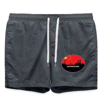Guangzhou-China-Flaggen-Skyline-Schattenbild-Reise - Badeshorts - Anthrazit - Vorne - AI Model Male 185 light (185cm)