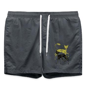 goldene und schwarze Katze mit abstrakten Muster - Badeshorts - Anthrazit - Vorne - AI Model Male 185 light (185cm)