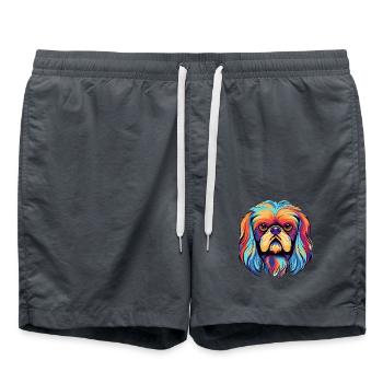 Pekinesische Hunderasse Aquarell Karikatur Kawaii Colo - Badeshorts - Anthrazit - Vorne - AI Model Male 185 light (185cm)