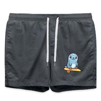 Lustige Robbe Kawaii Cartoon Haustier spielt Skateboard - Badeshorts - Anthrazit - Vorne - AI Model Male 185 light (185cm)