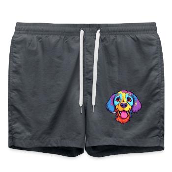 Seskar Seal Hund Rasse Cartoon Kawaii Illustration - Badeshorts - Anthrazit - Vorne - AI Model Male 185 light (185cm)