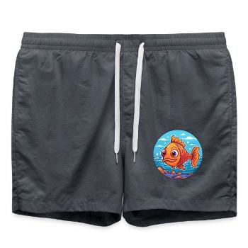 Fisch Aquarell Karikatur Kawaii Clipart Tier - Badeshorts - Anthrazit - Vorne - AI Model Male 185 light (185cm)