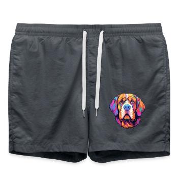 Bernhardiner Hunderasse Cartoon Kawaii Illustration - Badeshorts - Anthrazit - Vorne - AI Model Male 185 light (185cm)