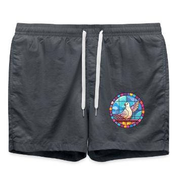 Taube Buntglas bunte Karikatur Kawaii Tier - Badeshorts - Anthrazit - Vorne - AI Model Male 185 light (185cm)