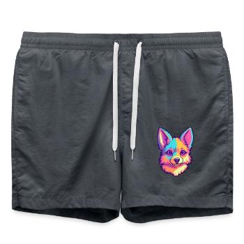 Alaskan Klee Kai Hunderasse Karikatur Kawaii Illustra - Badeshorts - Anthrazit - Vorne - AI Model Male 185 light (185cm)