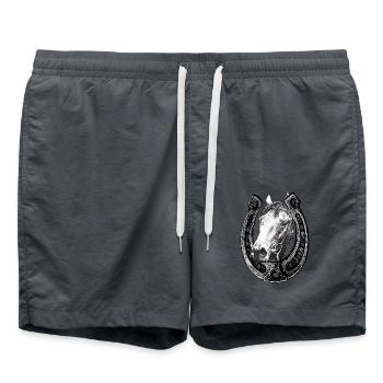 Pferd schaut durch ein Hufeisen - Badeshorts - Anthrazit - Vorne - AI Model Male 185 light (185cm)