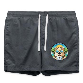 Bolognese Dog Breed Cartoon Sunglasses Beach - Swim Trunks - anthracite - Front - AI Model Male 185 light (185cm)