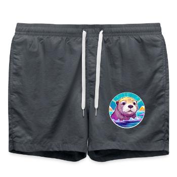 Otter Aquarell Karikatur Kawaii Haustier Tier Farbefu - Badeshorts - Anthrazit - Vorne - AI Model Male 185 light (185cm)