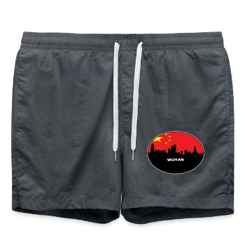 Wuhan-China-Flaggen-Skyline-Schattenbild-Reise - Badeshorts - Anthrazit - Vorne - AI Model Male 185 light (185cm)