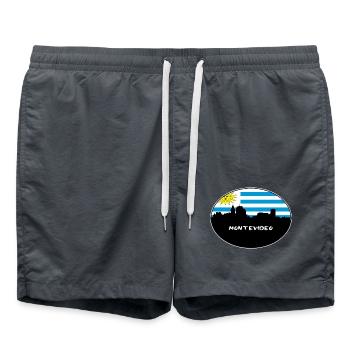 Montevideo-Uruguay-Flaggen-Skyline-Schattenbild-Reise - Badeshorts - Anthrazit - Vorne - AI Model Male 185 light (185cm)