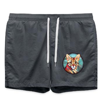 Ozelot-Katze Bunte Aquarell-Tierillustration - Badeshorts - Anthrazit - Vorne - AI Model Male 185 light (185cm)