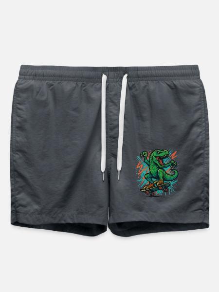 Dino mit Skateboard - Badeshorts - Anthrazit