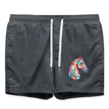 Pferd buntes Aquarell Tier Haustier Illustration - Badeshorts - Anthrazit - Vorne - AI Model Male 185 light (185cm)