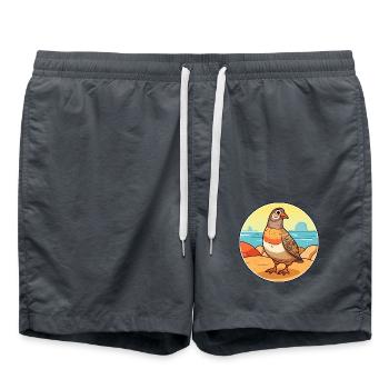 Rebhuhn Aquarell Karikatur Kawaii Clipart Tier - Badeshorts - Anthrazit - Vorne - AI Model Male 185 light (185cm)