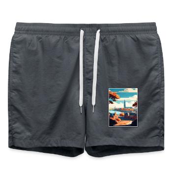 Nijmegen Niederlande Vintage Reiseposter WPA Kunst - Badeshorts - Anthrazit - Vorne - AI Model Male 185 light (185cm)