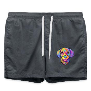 Skandinavische Hunderasse Cartoon Kawaii Illustration - Badeshorts - Anthrazit - Vorne - AI Model Male 185 light (185cm)