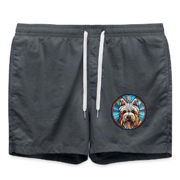Skye Terrier Schoßhund Rasse Aquarell Illustration - Badeshorts - Anthrazit - Vorne - AI Model Male 185 light (185cm)