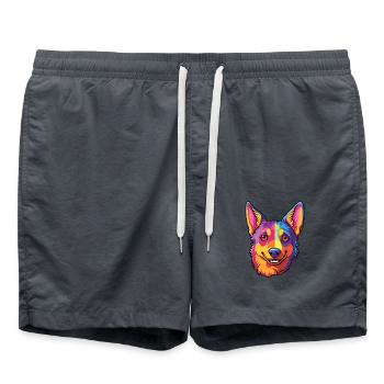 Lancashire Heeler Hunderasse Cartoon Kawaii Illustration - Badeshorts - Anthrazit - Vorne - AI Model Male 185 light (185cm)