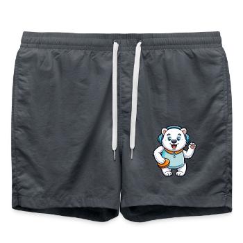 Eisbär Lustige Zeichentrickfigur Kopfhörer Musik - Badeshorts - Anthrazit - Vorne - AI Model Male 185 light (185cm)