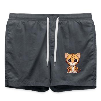 Ocelot Niedliche Karikatur Kawaii Aquarell Tier Haustier - Badeshorts - Anthrazit - Vorne - AI Model Male 185 light (185cm)