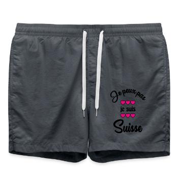 SCHWEIZ. HUMOR. LAND. FLAGGE. GENF. LAUSANNE - Badeshorts - Anthrazit - Vorne - AI Model Male 185 light (185cm)