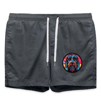 Schwarz Russischer Terrier Hunderasse Aquarellglas - Badeshorts - Anthrazit - Vorne - AI Model Male 185 light (185cm)