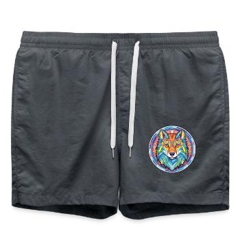 Wolf buntes Aquarell Tier Haustier Illustration - Badeshorts - Anthrazit - Vorne - AI Model Male 185 light (185cm)