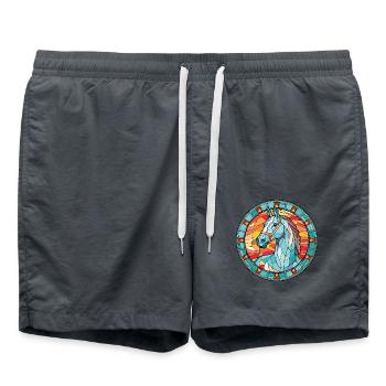 Pferd buntes Aquarell Tier Haustier Illustration - Badeshorts - Anthrazit - Vorne - AI Model Male 185 light (185cm)