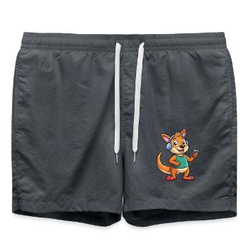 Kangaroo Funny Cartoon Character Headphone Music - Swim Trunks - anthracite - Front - AI Model Male 185 light (185cm)