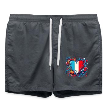 Französisches Vintage-Herz - Badeshorts - Anthrazit - Vorne - AI Model Male 185 light (185cm)