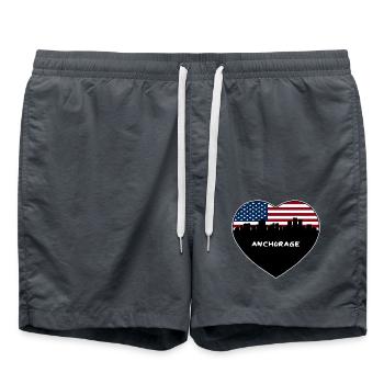 Anchorage Alaska USA Flagge Skyline Reise Souvenir - Badeshorts - Anthrazit - Vorne - AI Model Male 185 light (185cm)
