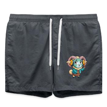 Ram Lustige Zeichentrickfigur Kopfhörer Musik - Badeshorts - Anthrazit - Vorne - AI Model Male 185 light (185cm)