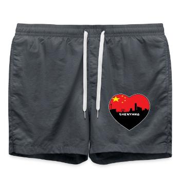 Flaggen-Skyline-Reise-Andenken Shenyangs China - Badeshorts - Anthrazit - Vorne - AI Model Male 185 light (185cm)