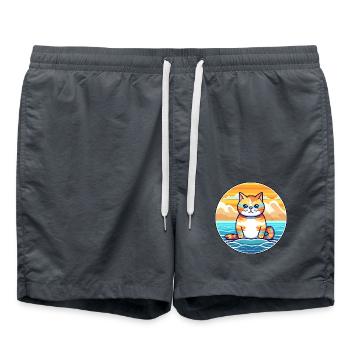 Katze Aquarell Karikatur Kawaii Clipart Tier - Badeshorts - Anthrazit - Vorne - AI Model Male 185 light (185cm)