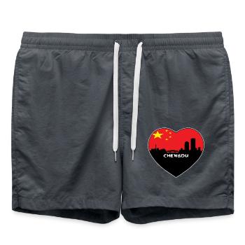 Chengdu-China-Flaggen-Skyline-Reise-Andenken - Badeshorts - Anthrazit - Vorne - AI Model Male 185 light (185cm)