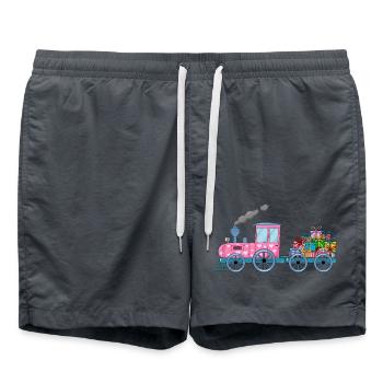 Children's train railway with trailer pink - Swim Trunks - anthracite - Front - AI Model Male 185 light (185cm)