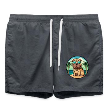 Chinesischer Shar Pei Hund Rasse Cartoon Sonnenbrille Strand - Badeshorts - Anthrazit - Vorne - AI Model Male 185 light (185cm)