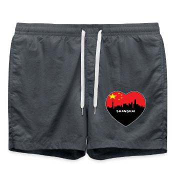Flaggen-Skyline-Reise-Andenken Shanghais China - Badeshorts - Anthrazit - Vorne - AI Model Male 185 light (185cm)