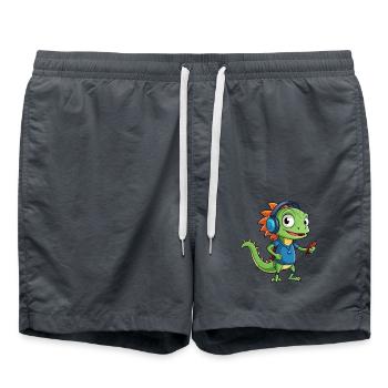 Eidechse Lustige Zeichentrickfigur Kopfhörer Musik - Badeshorts - Anthrazit - Vorne - AI Model Male 185 light (185cm)