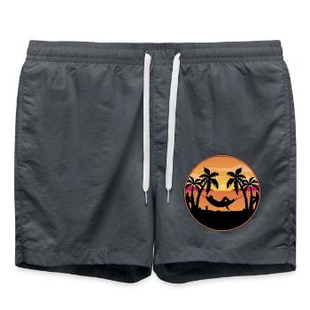 Sunset by the Sea - Palm Trees with Hammock - Swim Trunks - anthracite - Front - AI Model Male 185 light (185cm)