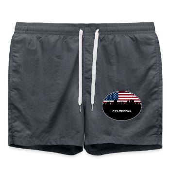 Anchorage Alaska USA Flagge Skyline Reise Souvenir - Badeshorts - Anthrazit - Vorne - AI Model Male 185 light (185cm)