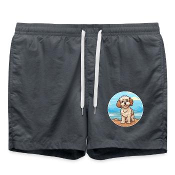 Shih Poo Hund Rasse Cartoon Kawaii Clipart Hund Haustier - Badeshorts - Anthrazit - Vorne - AI Model Male 185 light (185cm)