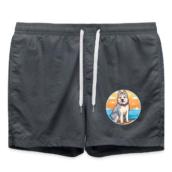 Nördliche Inuit Hunderasse Cartoon Kawaii Clipart - Badeshorts - Anthrazit - Vorne - AI Model Male 185 light (185cm)