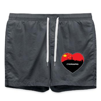 Flaggen-Skyline-Reise-Andenken Chongqings China - Badeshorts - Anthrazit - Vorne - AI Model Male 185 light (185cm)