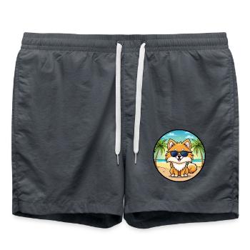 Pommerscher Deutscher Spitz Hunderasse Cartoon Beach - Badeshorts - Anthrazit - Vorne - AI Model Male 185 light (185cm)