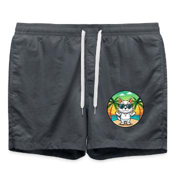 Japanese Bobtail Cat Breed Cartoon Sunglass Beach - Swim Trunks - anthracite - Front - AI Model Male 185 light (185cm)